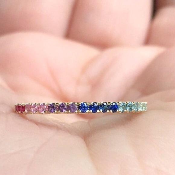 Jewelry - Natural 🌈 Gemstone 18K Gold Half Eternity Band